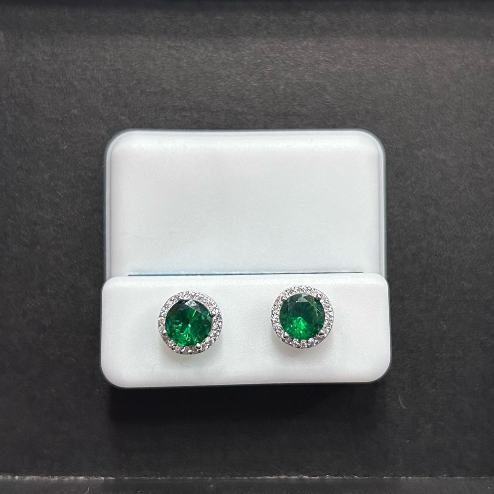 Nano Emerald Studs with CZ Halo 925